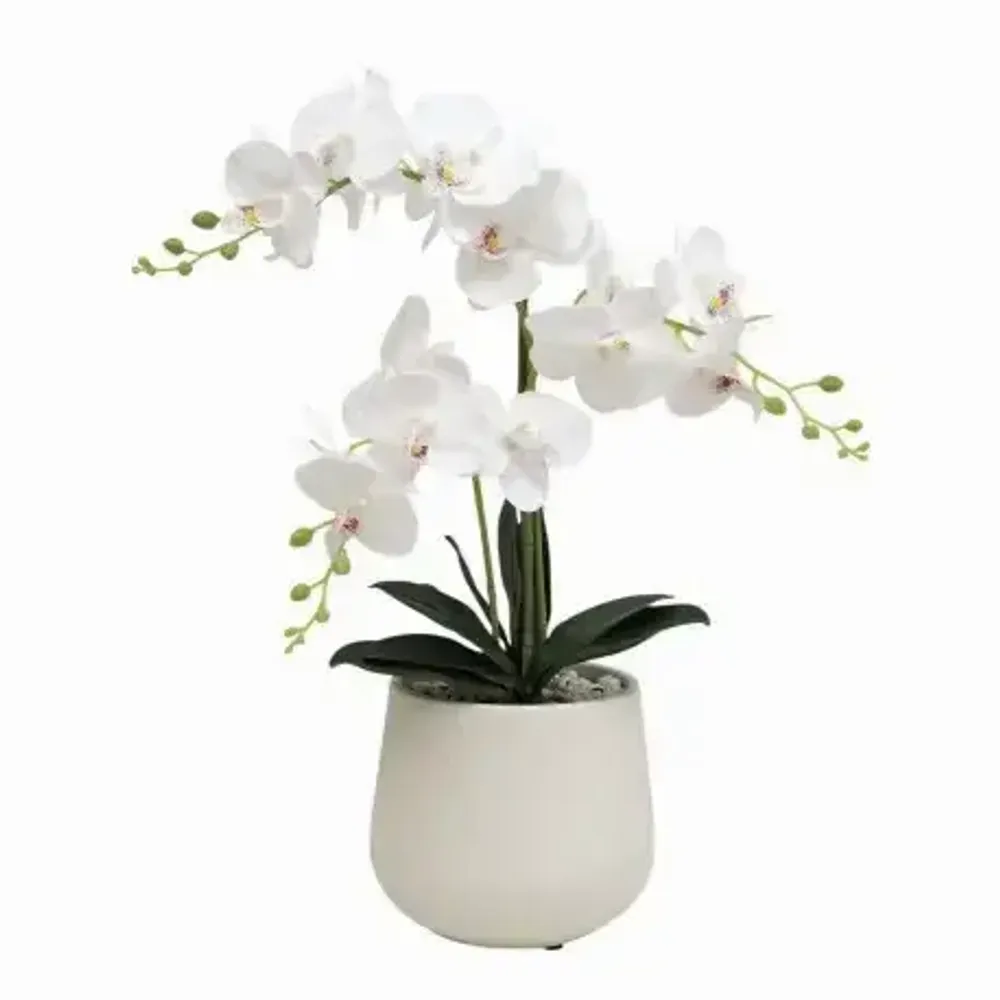 Floral decoration - Artificial Orchid in White Pot - LIGNE DÉCO