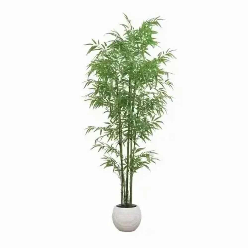 Floral decoration - Large artificial bamboo, 6 trunks, white pot - LIGNE DÉCO