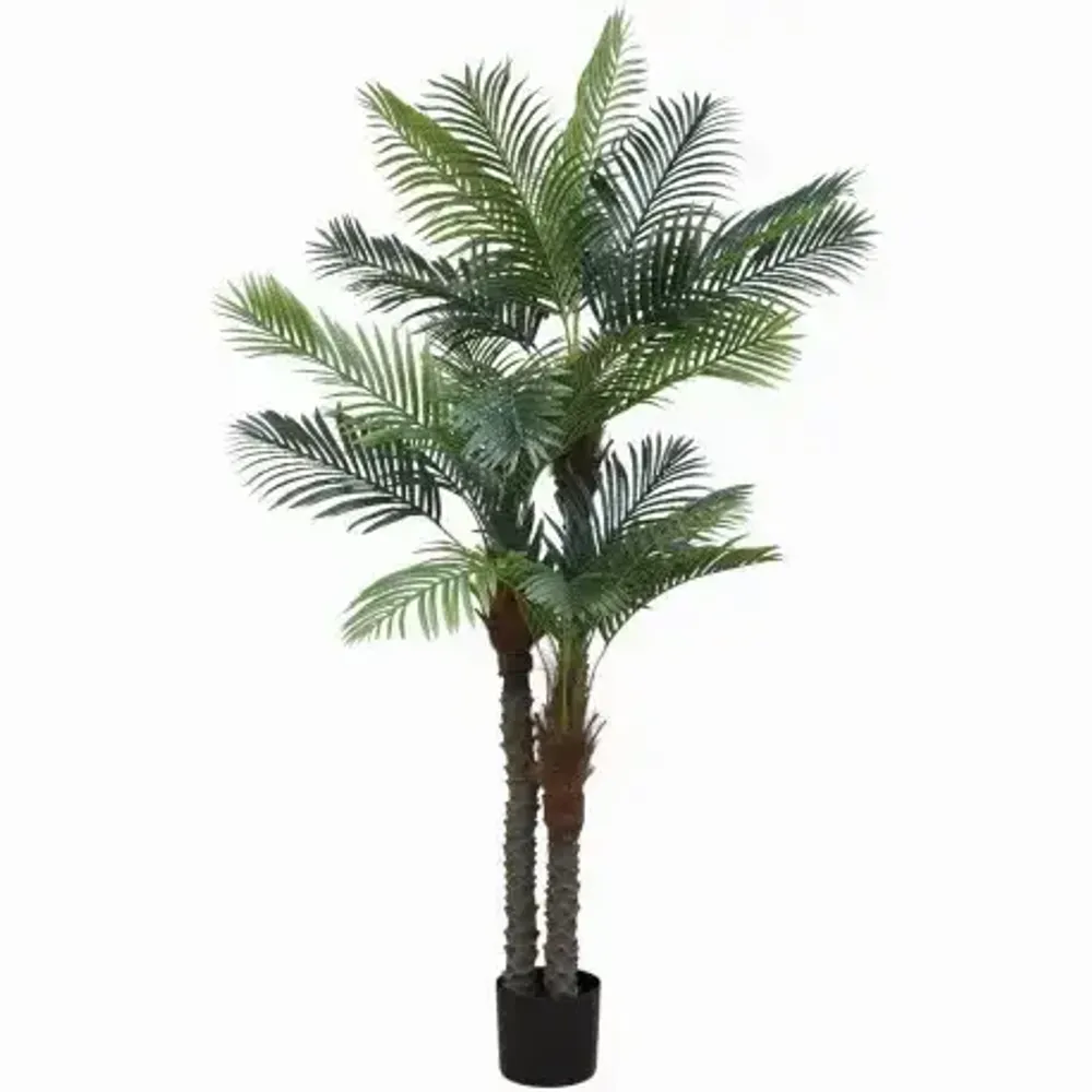 Floral decoration - Artificial palm, 24 leaves, black plastic pot - LIGNE DÉCO