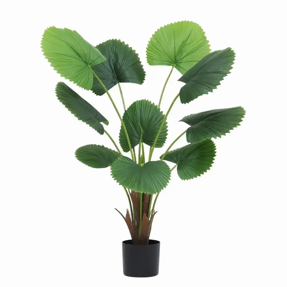Floral decoration - Artificial palm, 10 leaves, plastic pot - LIGNE DÉCO