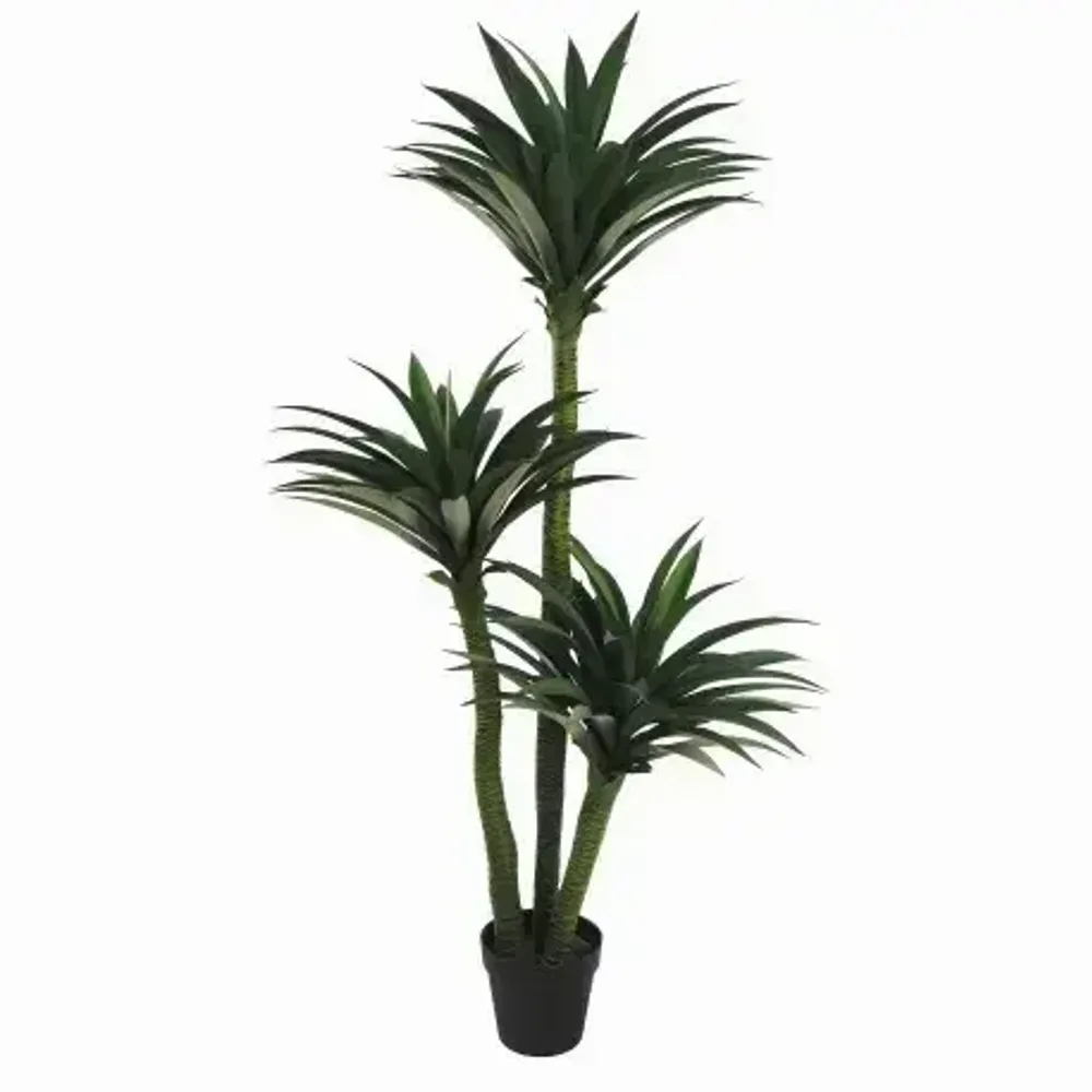 Floral decoration - Artificial yucca, 3 trunks, 170 leaves, plastic pot - LIGNE DÉCO