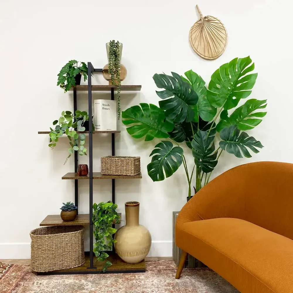 Floral decoration - Artificial monstera, 10 leaves, “real touch”, black plastic pot - LIGNE DÉCO