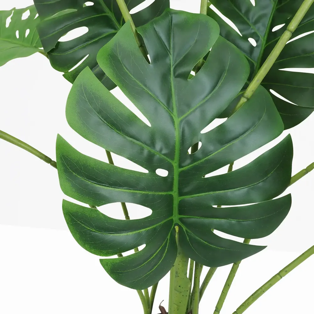 Floral decoration - Artificial monstera, 10 leaves, “real touch”, black plastic pot - LIGNE DÉCO