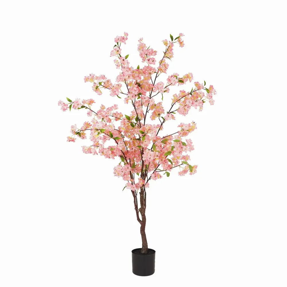 Décorations florales - Cerisier artificiel en pot plastique noir - Rose - LIGNE DÉCO