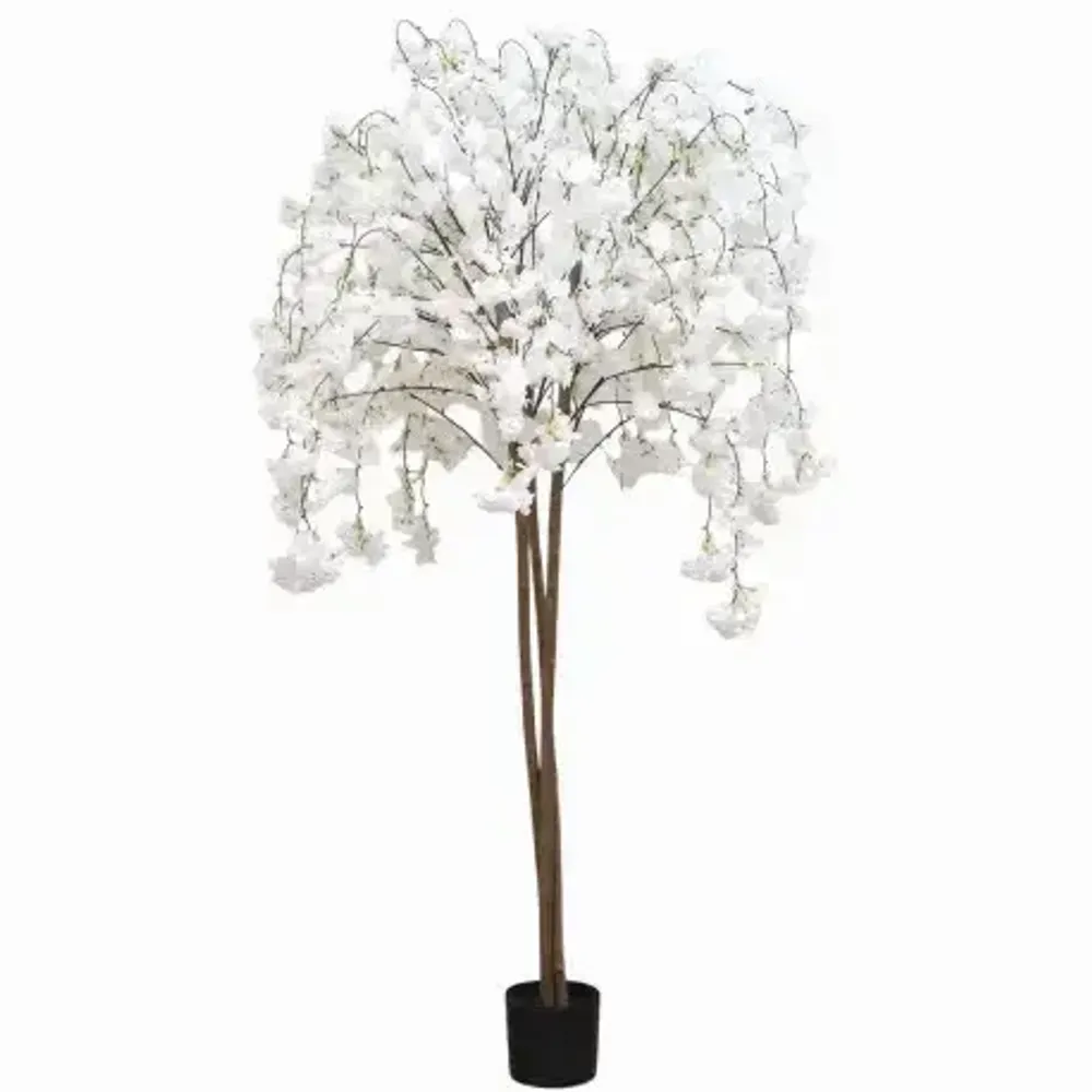 Floral decoration - Artificial cascading apple tree, black plastic pot – White - LIGNE DÉCO
