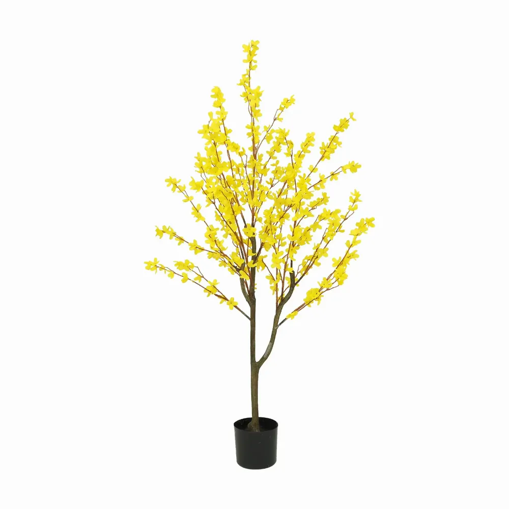 Floral decoration - Artificial forsythia, black plastic pot – Yellow - LIGNE DÉCO