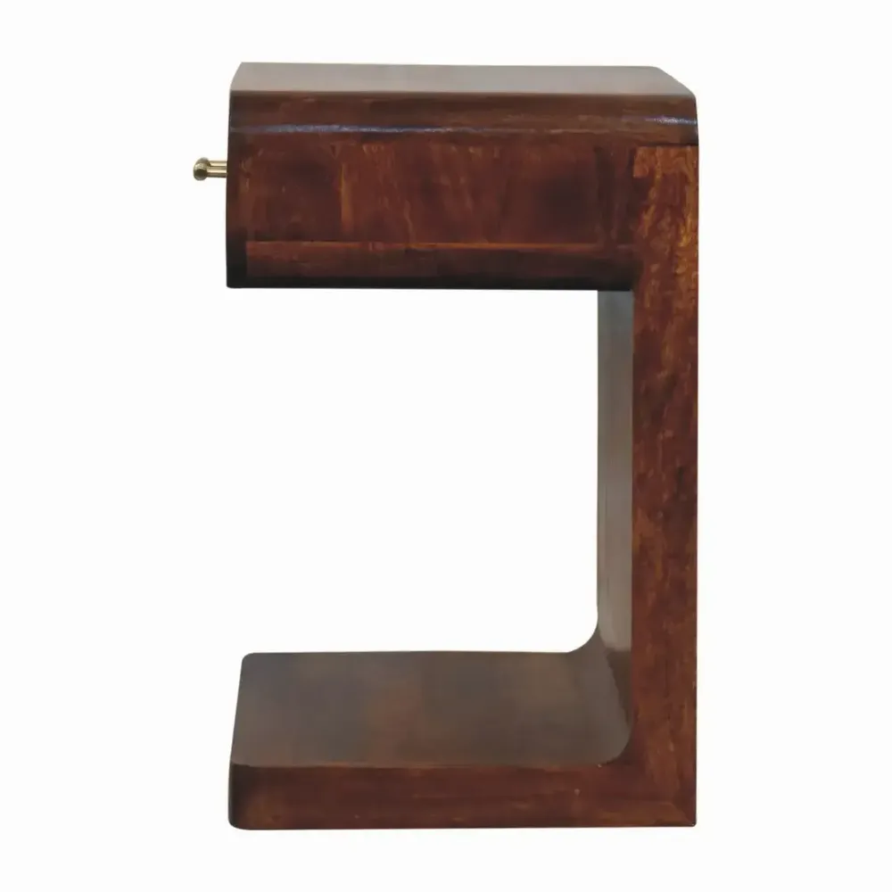 Tables de nuit - Table de Chevet Arrondie en Bois Massif Chestnut avec Barre en T, 1 Tiroir et Espace Ouvert, Brun Foncé - ARTISAN FURNITURE