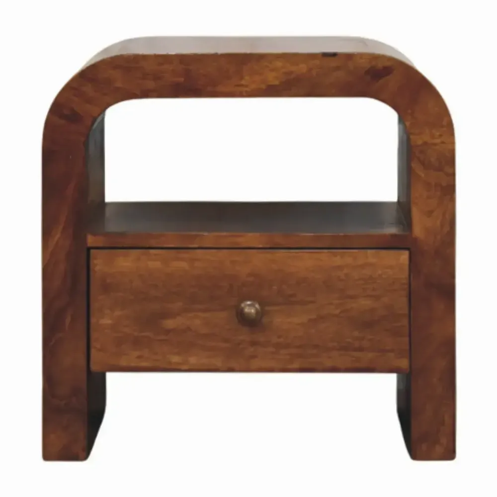 Night tables - Solid Wood Darcy Chestnut Nightstand, 1 Drawer and Open Shelf, Dark Brown - ARTISAN FURNITURE