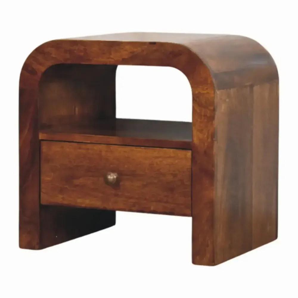 Night tables - Solid Wood Darcy Chestnut Nightstand, 1 Drawer and Open Shelf, Dark Brown - ARTISAN FURNITURE