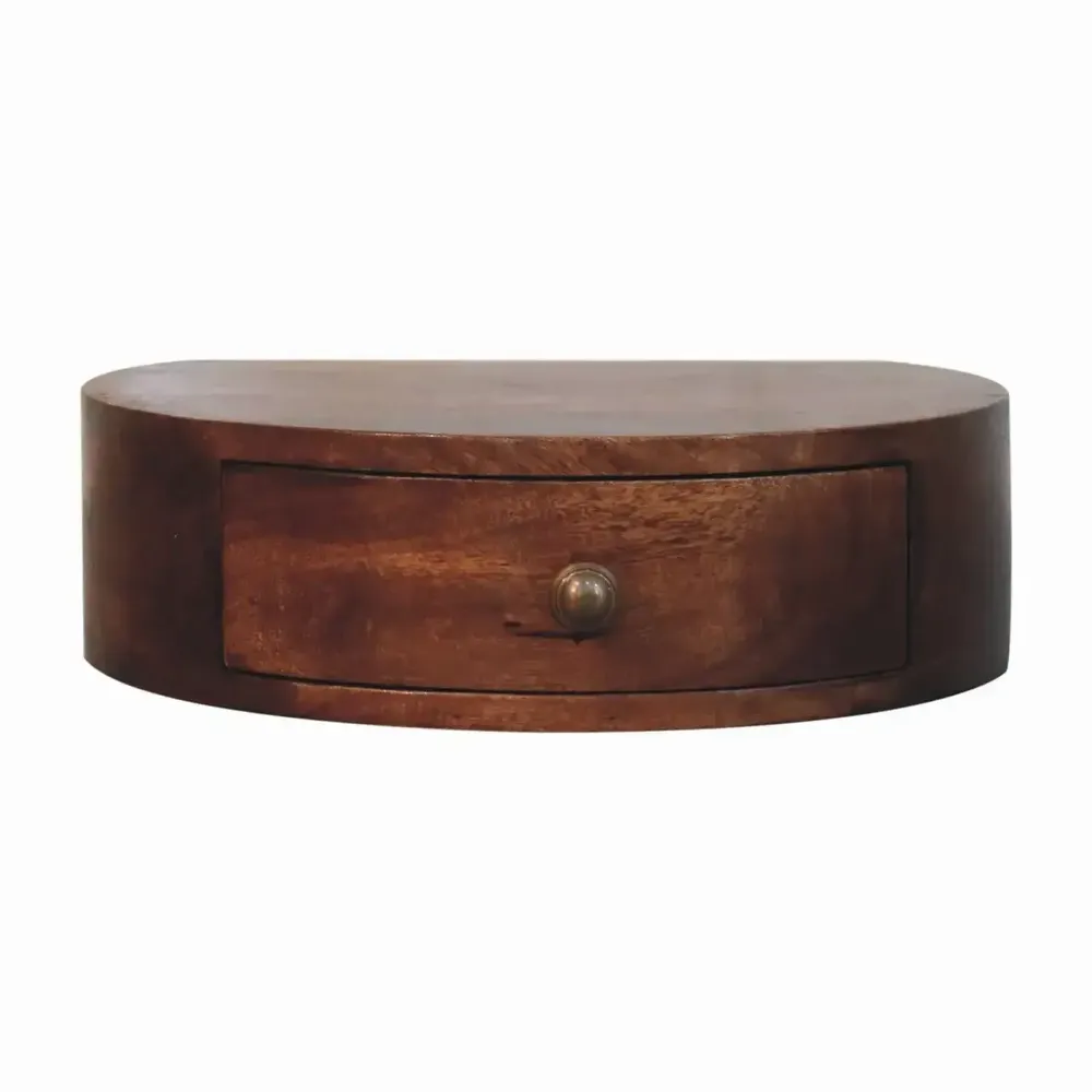 Tables de nuit - Table de Chevet Murale Arrondie en Bois Massif Honey Caramel, 1 Tiroir, Brun Foncé - ARTISAN FURNITURE