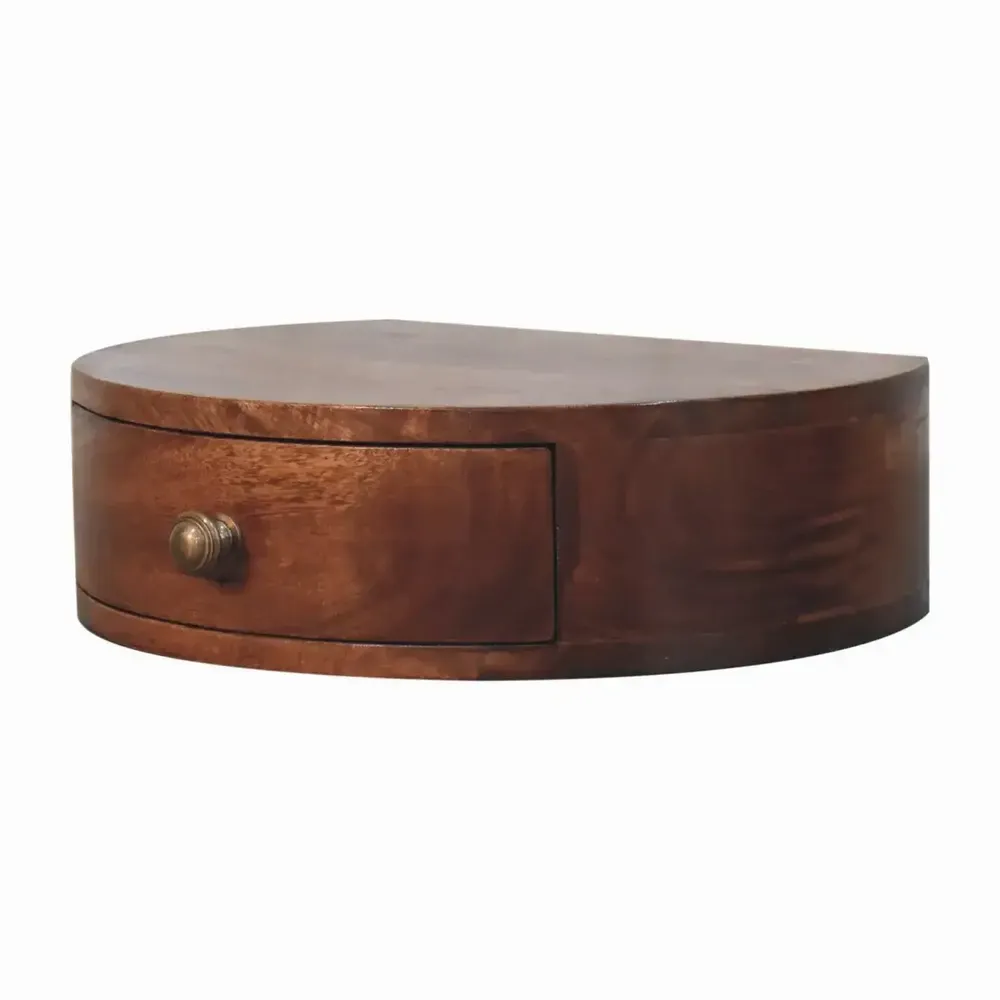 Tables de nuit - Table de Chevet Murale Arrondie en Bois Massif Honey Caramel, 1 Tiroir, Brun Foncé - ARTISAN FURNITURE