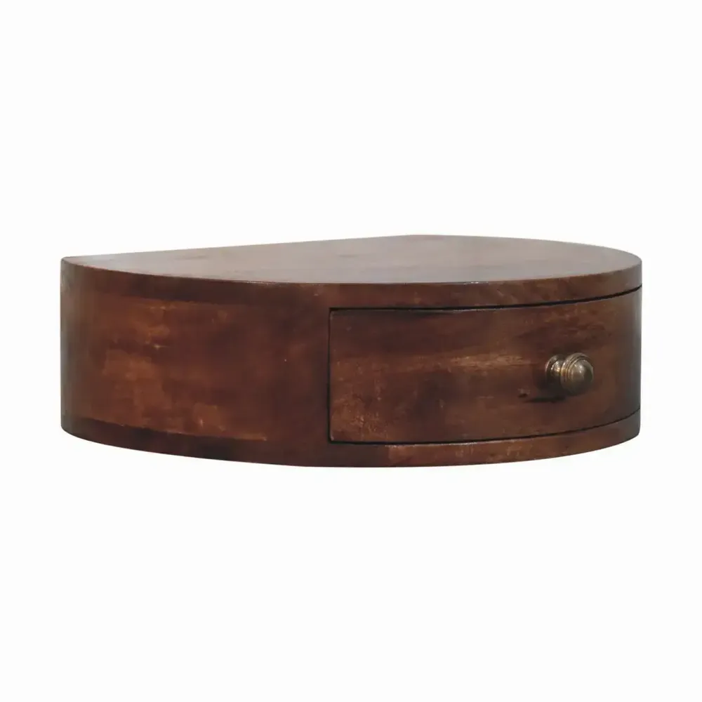 Tables de nuit - Table de Chevet Murale Arrondie en Bois Massif Honey Caramel, 1 Tiroir, Brun Foncé - ARTISAN FURNITURE