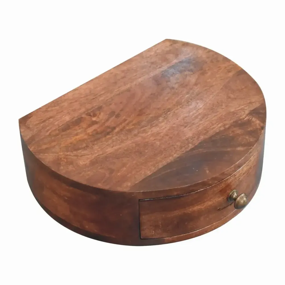 Tables de nuit - Table de Chevet Murale Arrondie en Bois Massif Honey Caramel, 1 Tiroir, Brun Foncé - ARTISAN FURNITURE