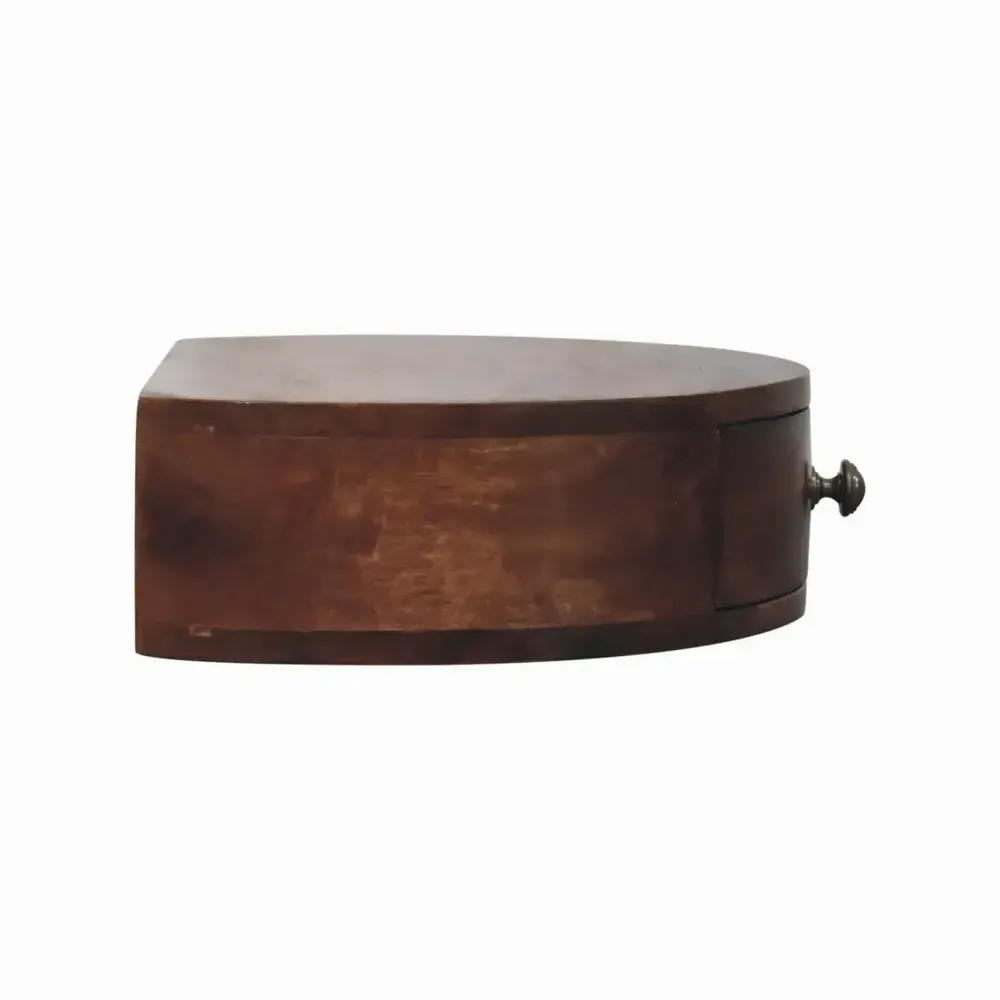 Tables de nuit - Table de Chevet Murale Arrondie en Bois Massif Honey Caramel, 1 Tiroir, Brun Foncé - ARTISAN FURNITURE