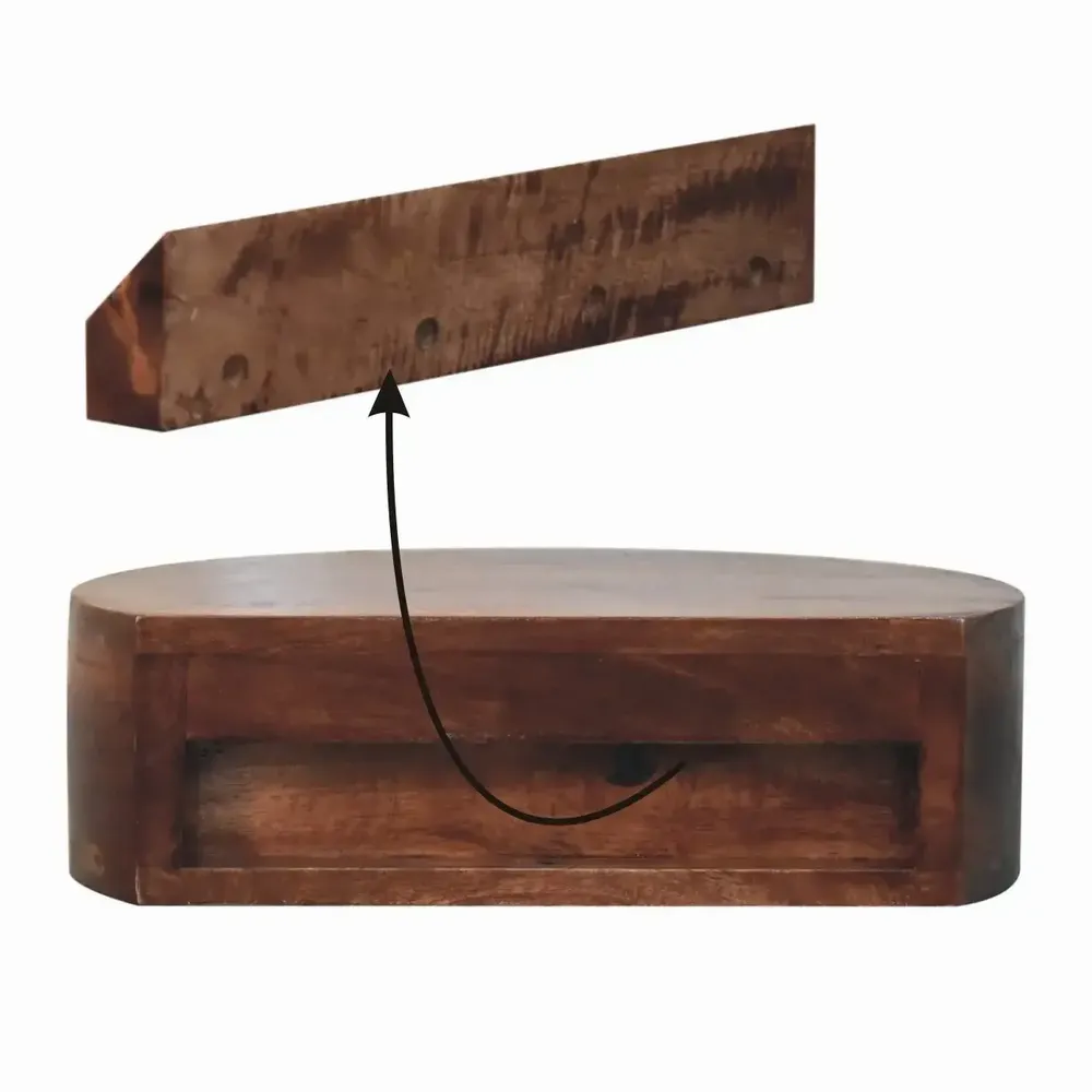 Tables de nuit - Table de Chevet Murale Arrondie en Bois Massif Honey Caramel, 1 Tiroir, Brun Foncé - ARTISAN FURNITURE