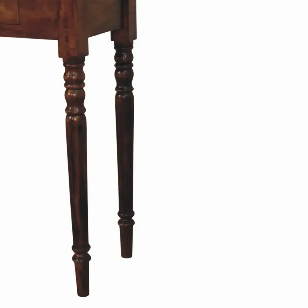 Console table - Solid Wood Turned Legs Chestnut Console, 3 Drawers, Dark Brown - ARTISAN FURNITURE