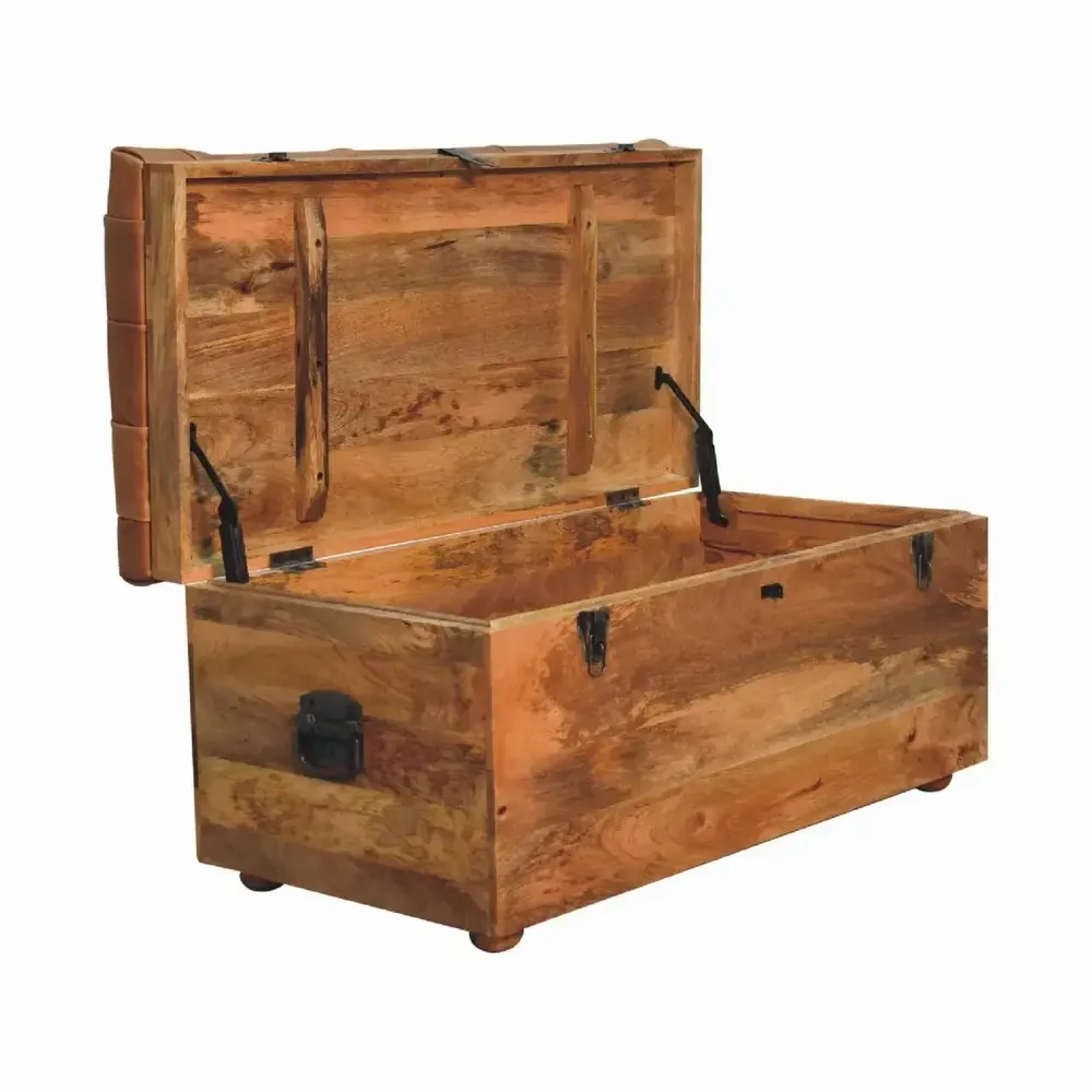 Boîtes de rangement  - Coffre de Rangement en Cuir Buffalo et Bois Massif Oak-ish, Ouverture par le Dessus, Marron - ARTISAN FURNITURE