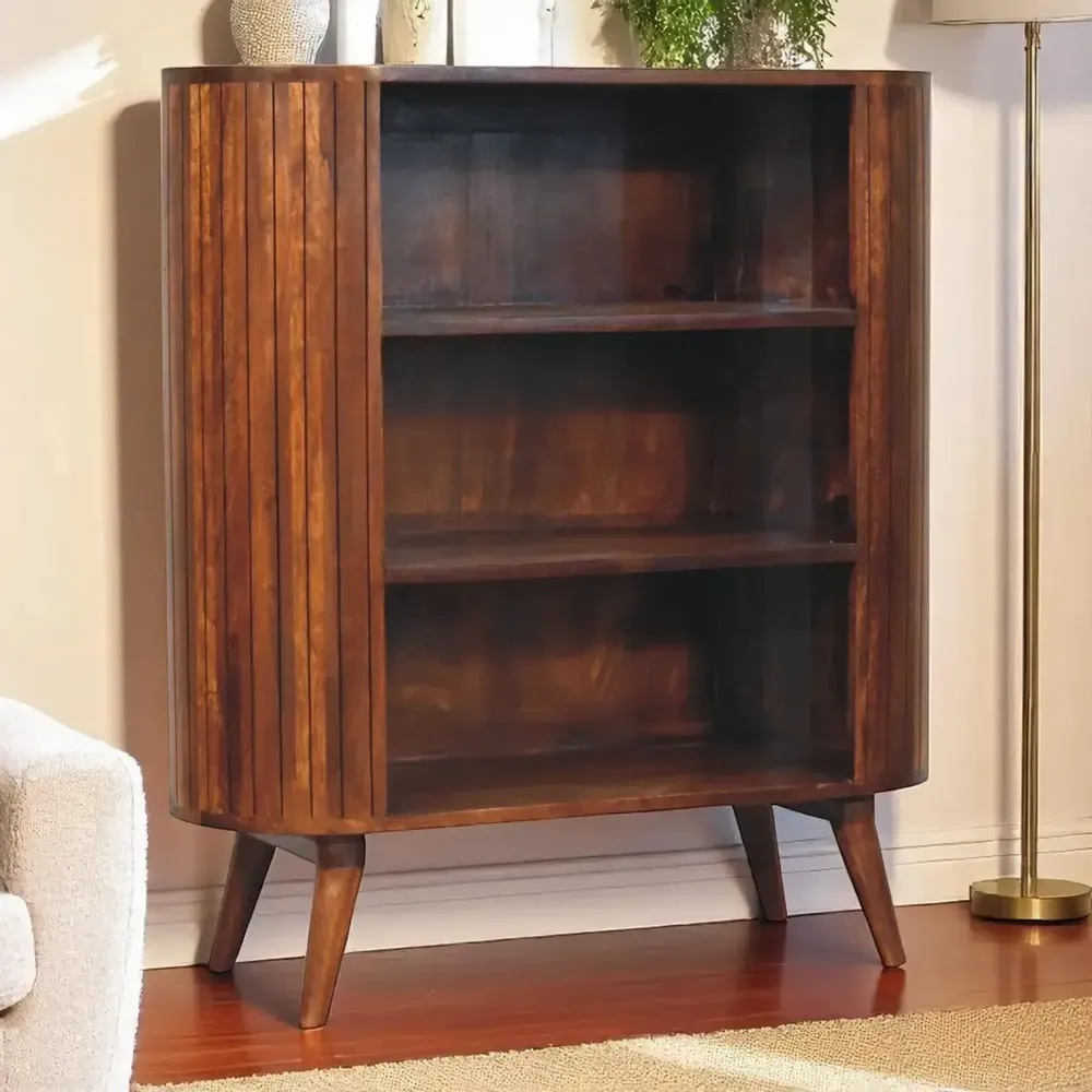Sideboards - Artisan Furniture Solid Wood Cortez Chestnut Open Cabinet, 3 Open Shelves, Dark Brown - ARTISAN FURNITURE