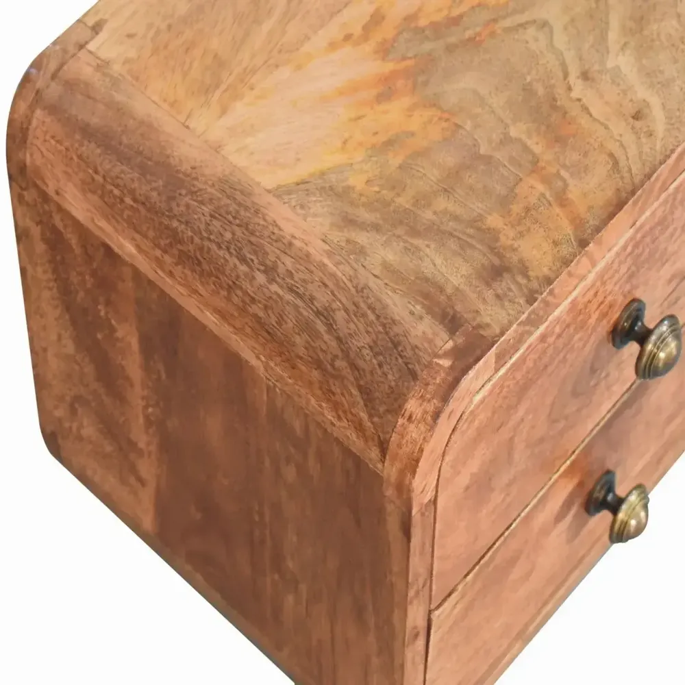 Night tables - Artisan Furniture Solid Wood Mini Curved Honey Caramel Wall Mounted Nightstand, 2 Drawers, Dark Brown - ARTISAN FURNITURE