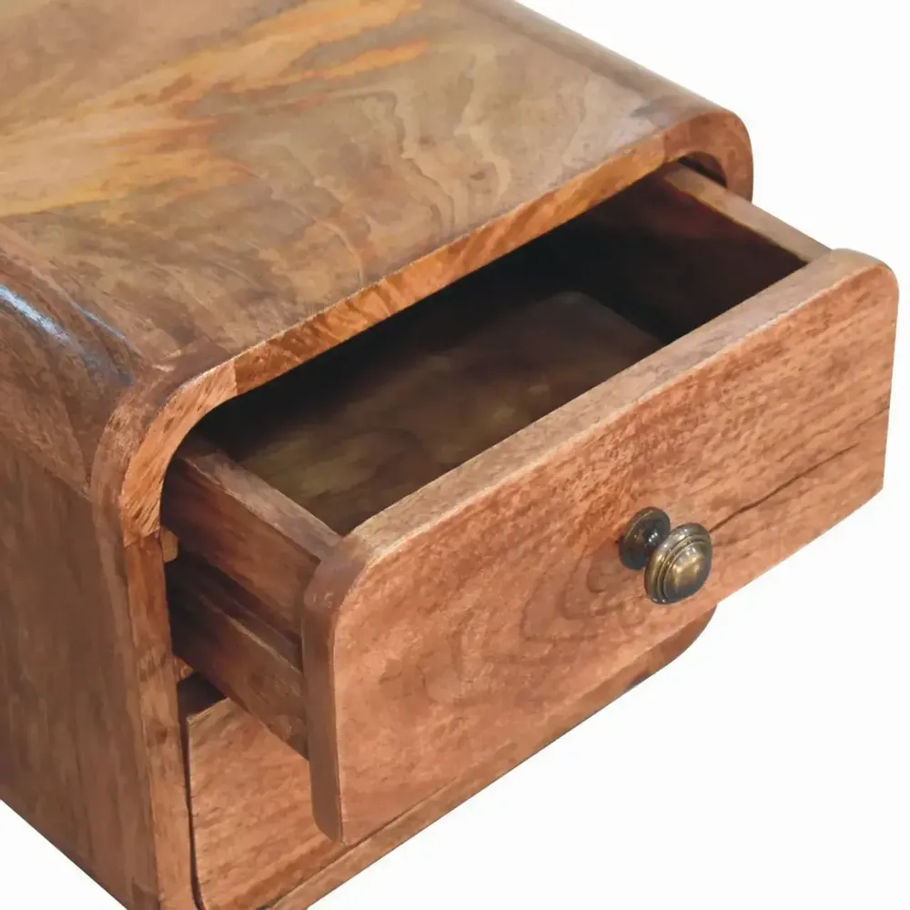 Night tables - Artisan Furniture Solid Wood Mini Curved Honey Caramel Wall Mounted Nightstand, 2 Drawers, Dark Brown - ARTISAN FURNITURE