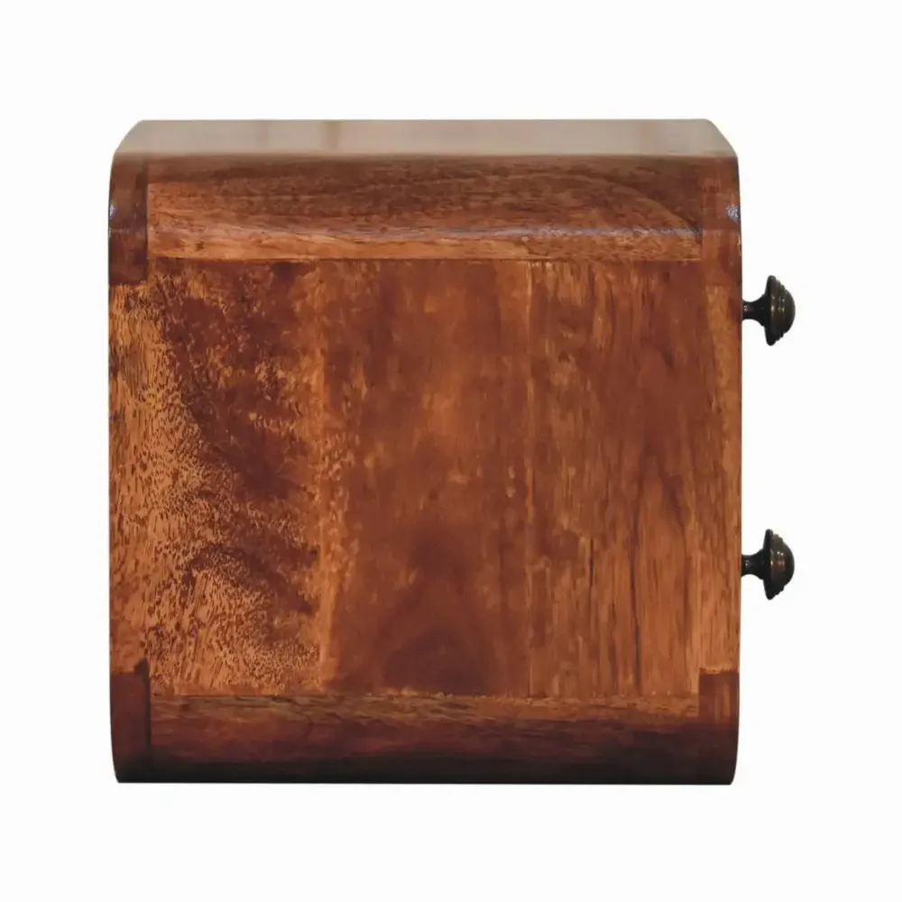 Night tables - Artisan Furniture Solid Wood Mini Curved Honey Caramel Wall Mounted Nightstand, 2 Drawers, Dark Brown - ARTISAN FURNITURE
