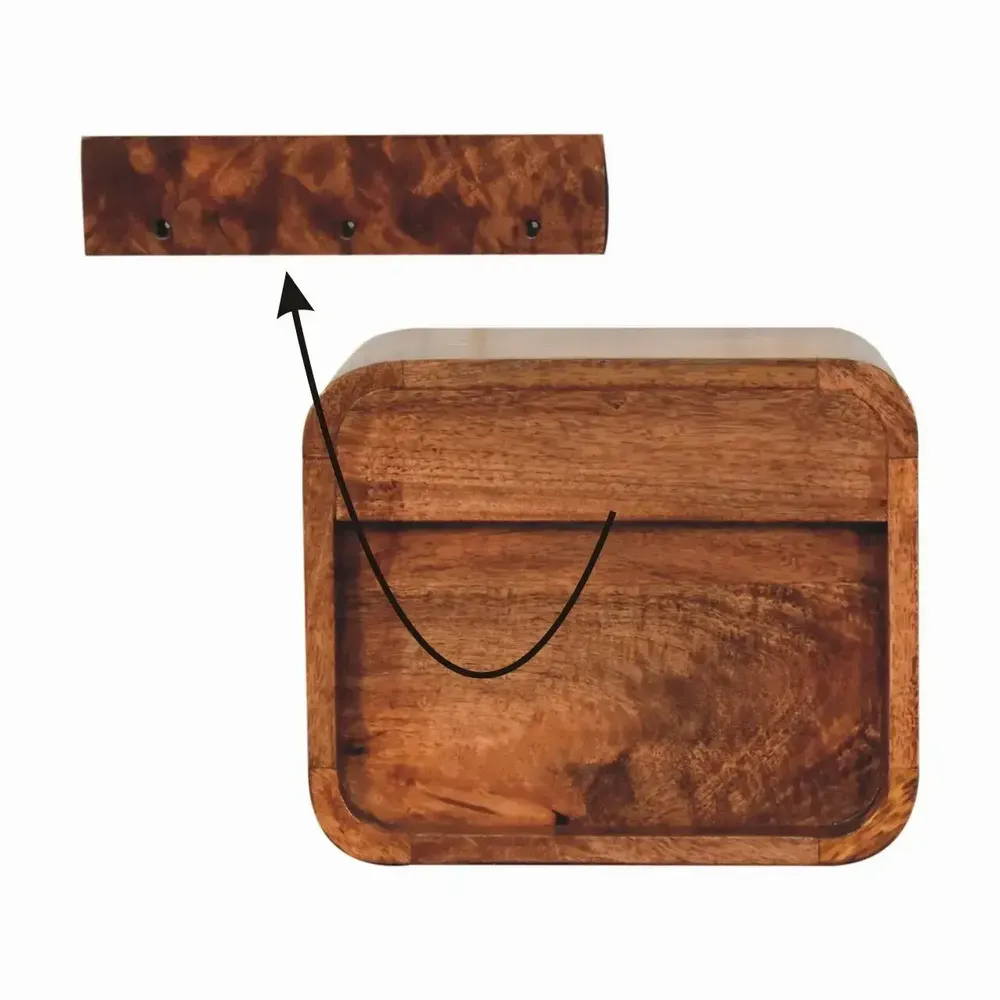 Night tables - Artisan Furniture Solid Wood Mini Curved Honey Caramel Wall Mounted Nightstand, 2 Drawers, Dark Brown - ARTISAN FURNITURE