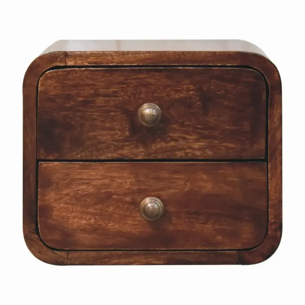 Tables de nuit - Table de Chevet Murale Mini Courbée California Walnut en Bois Massif, 2 Tiroirs, Brun Foncé - ARTISAN FURNITURE