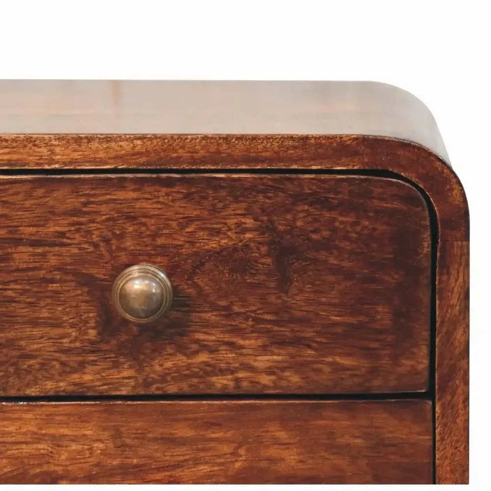 Tables de nuit - Table de Chevet Murale Mini Courbée California Walnut en Bois Massif, 2 Tiroirs, Brun Foncé - ARTISAN FURNITURE