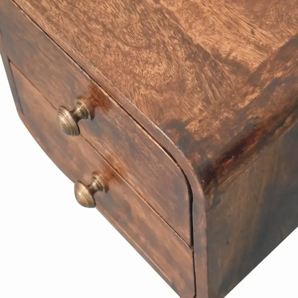 Tables de nuit - Table de Chevet Murale Mini Courbée California Walnut en Bois Massif, 2 Tiroirs, Brun Foncé - ARTISAN FURNITURE