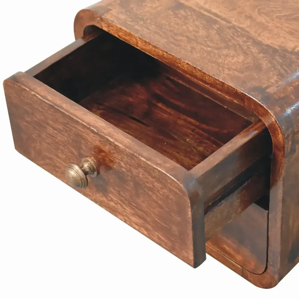 Tables de nuit - Table de Chevet Murale Mini Courbée California Walnut en Bois Massif, 2 Tiroirs, Brun Foncé - ARTISAN FURNITURE