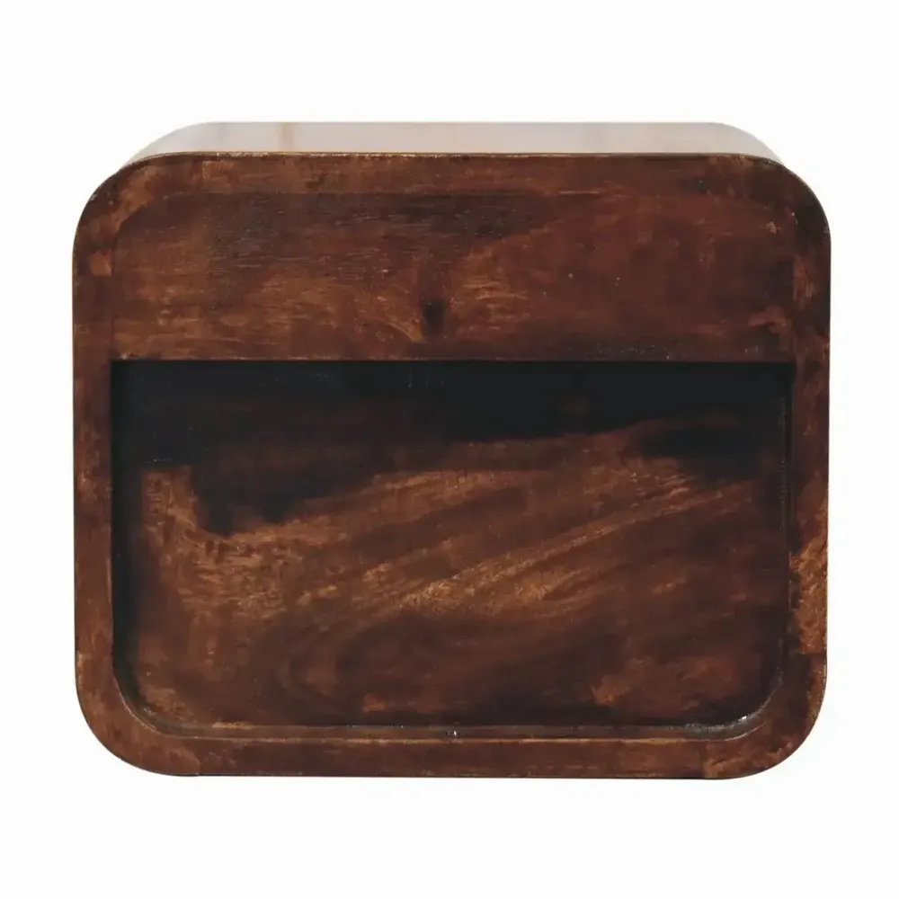 Tables de nuit - Table de Chevet Murale Mini Courbée California Walnut en Bois Massif, 2 Tiroirs, Brun Foncé - ARTISAN FURNITURE