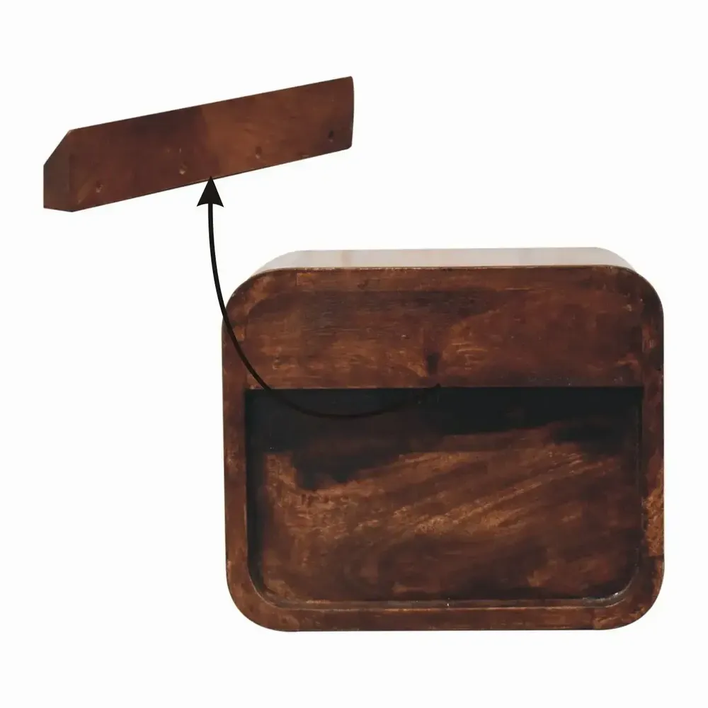 Tables de nuit - Table de Chevet Murale Mini Courbée California Walnut en Bois Massif, 2 Tiroirs, Brun Foncé - ARTISAN FURNITURE