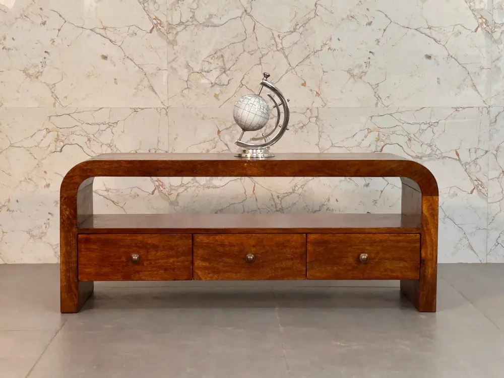 Meubles TV - Meuble TV Darcy Chestnut en Bois Massif Artisan Furniture, 3 Tiroirs et Niche Ouverte, Brun Foncé - ARTISAN FURNITURE