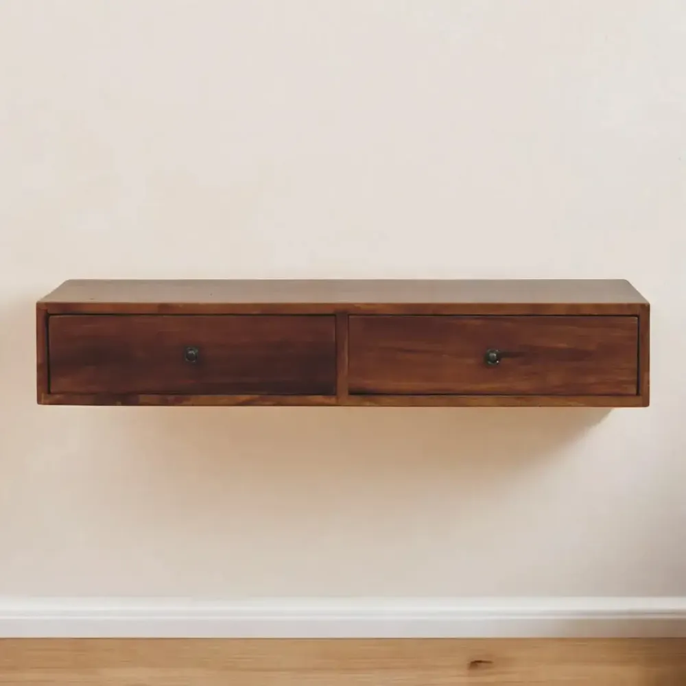 Console table - Artisan Furniture Solid Wood Lunar Chestnut Wall Mounted Console, 2 Drawers, Dark Brown - ARTISAN FURNITURE