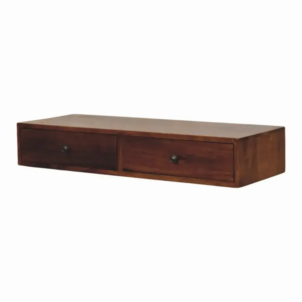 Console table - Artisan Furniture Solid Wood Lunar Chestnut Wall Mounted Console, 2 Drawers, Dark Brown - ARTISAN FURNITURE