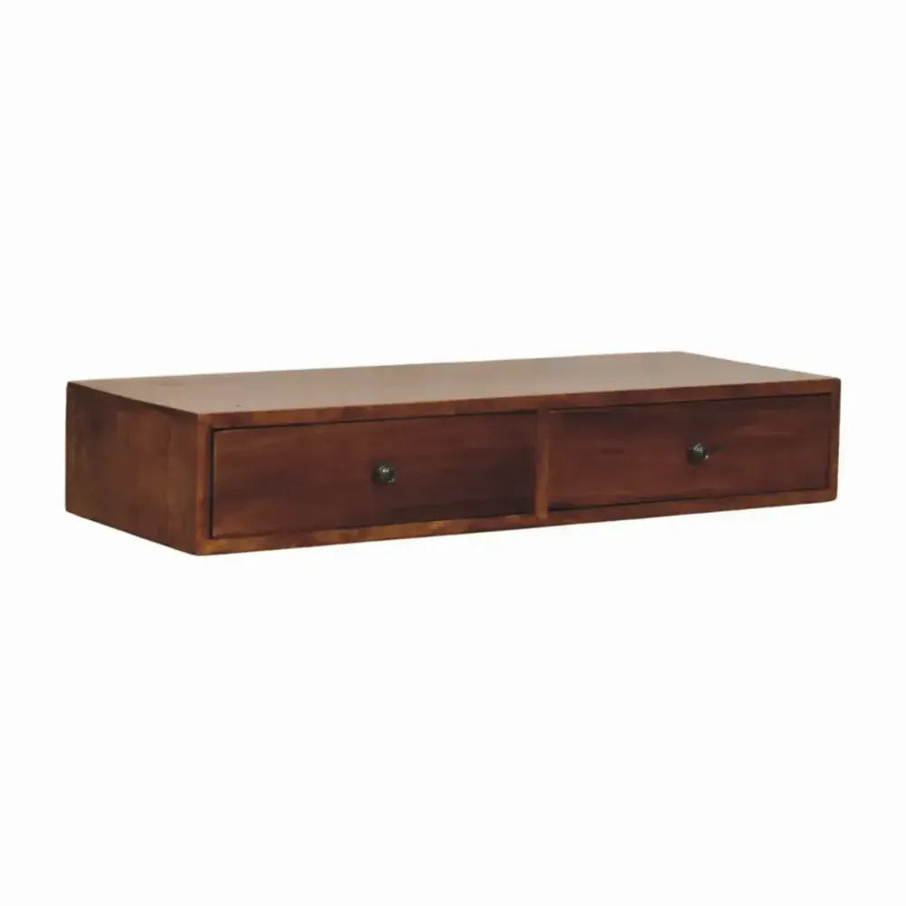 Console table - Artisan Furniture Solid Wood Lunar Chestnut Wall Mounted Console, 2 Drawers, Dark Brown - ARTISAN FURNITURE