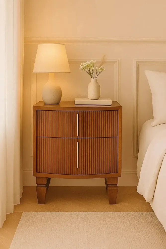 Night tables - Artisan Furniture Solid Wood Louvre Nightstand Unit, 2 Drawers, Light Brown - ARTISAN FURNITURE