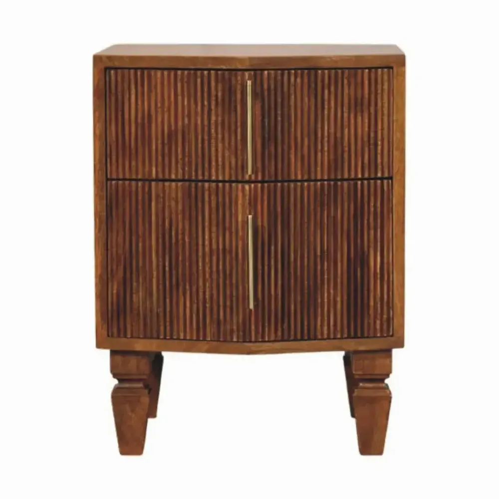 Night tables - Artisan Furniture Solid Wood Louvre Nightstand Unit, 2 Drawers, Light Brown - ARTISAN FURNITURE