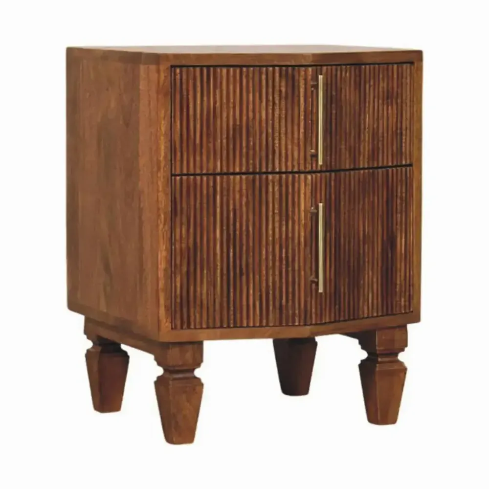 Night tables - Artisan Furniture Solid Wood Louvre Nightstand Unit, 2 Drawers, Light Brown - ARTISAN FURNITURE