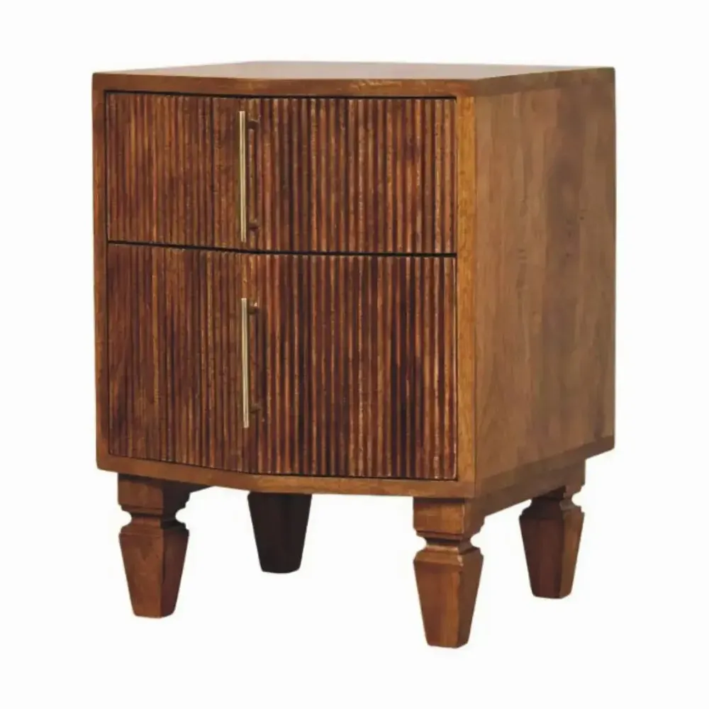 Night tables - Artisan Furniture Solid Wood Louvre Nightstand Unit, 2 Drawers, Light Brown - ARTISAN FURNITURE