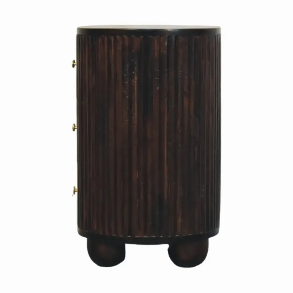 Tables de nuit - Table de Chevet Courbée à Rainures en Bois Massif Artisan Furniture, 3 Tiroirs, Brun Foncé - ARTISAN FURNITURE