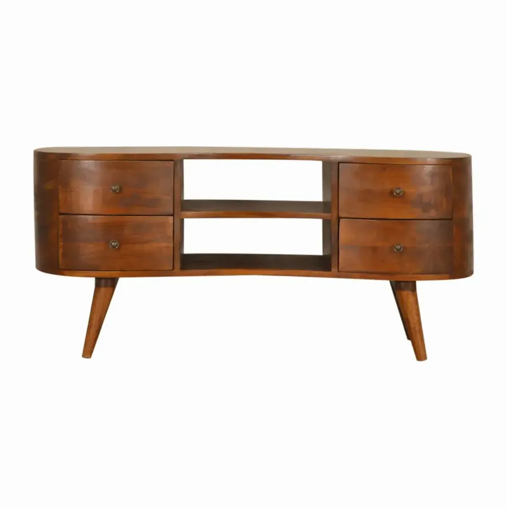 TV stands - Artisan Furniture Solid Wood Chestnut Wave Entertainment Unit, 4 Drawers and 2 Open Shelves, Dark Brown - ARTISAN FURNITURE
