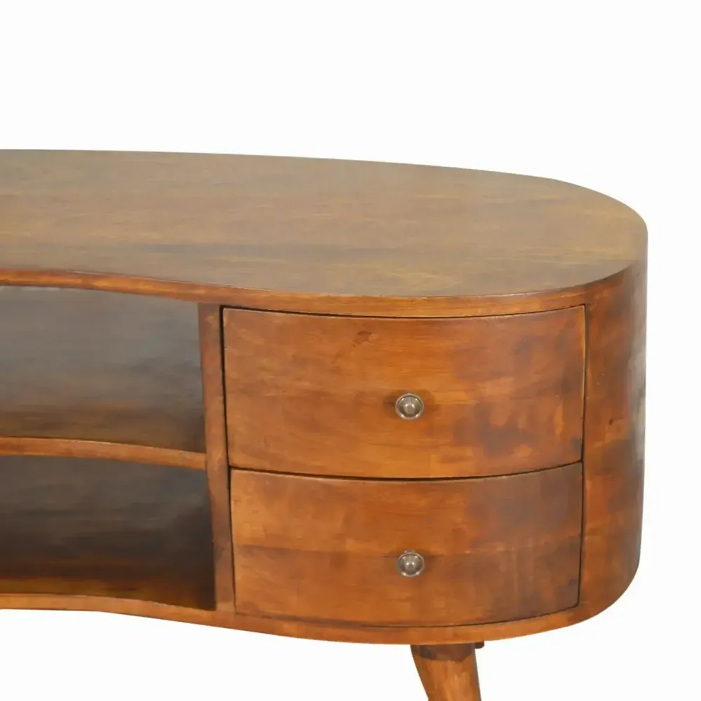 TV stands - Artisan Furniture Solid Wood Chestnut Wave Entertainment Unit, 4 Drawers and 2 Open Shelves, Dark Brown - ARTISAN FURNITURE