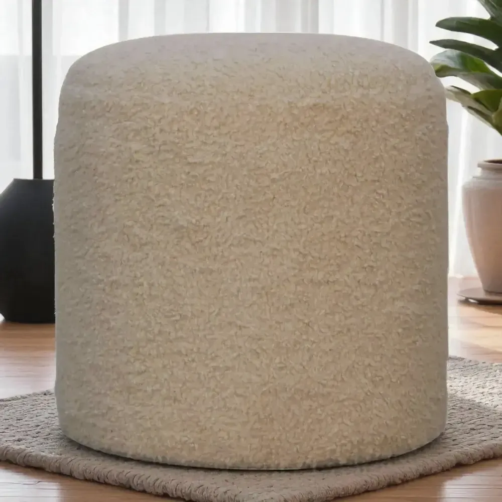 Poufs - Tabouret Rond Bouclé en Bois Massif Artisan Furniture, Crème - ARTISAN FURNITURE