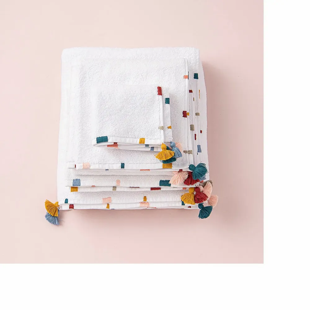 Bath towels - White cotton bath linen with tassels. - MIA ZIA