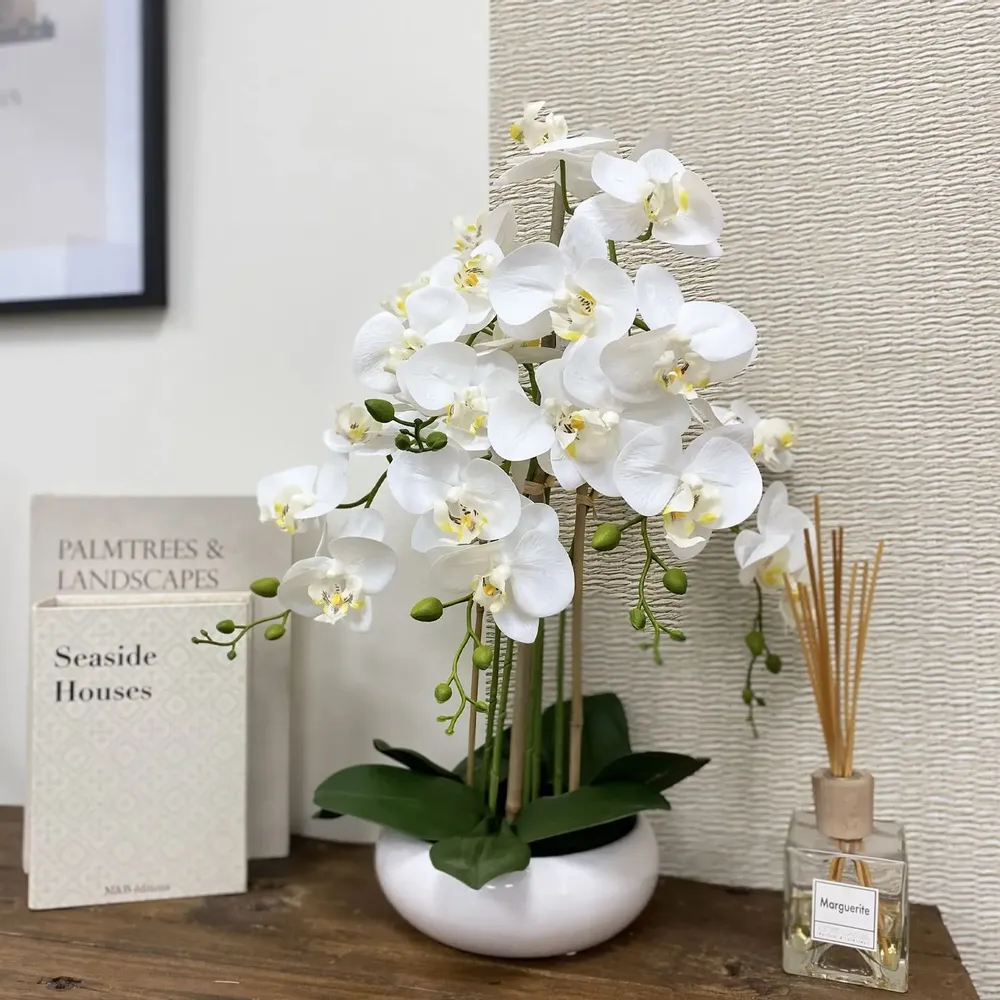 Floral decoration - “Real Touch” Orchid in Ceramic Bowl - LIGNE DÉCO