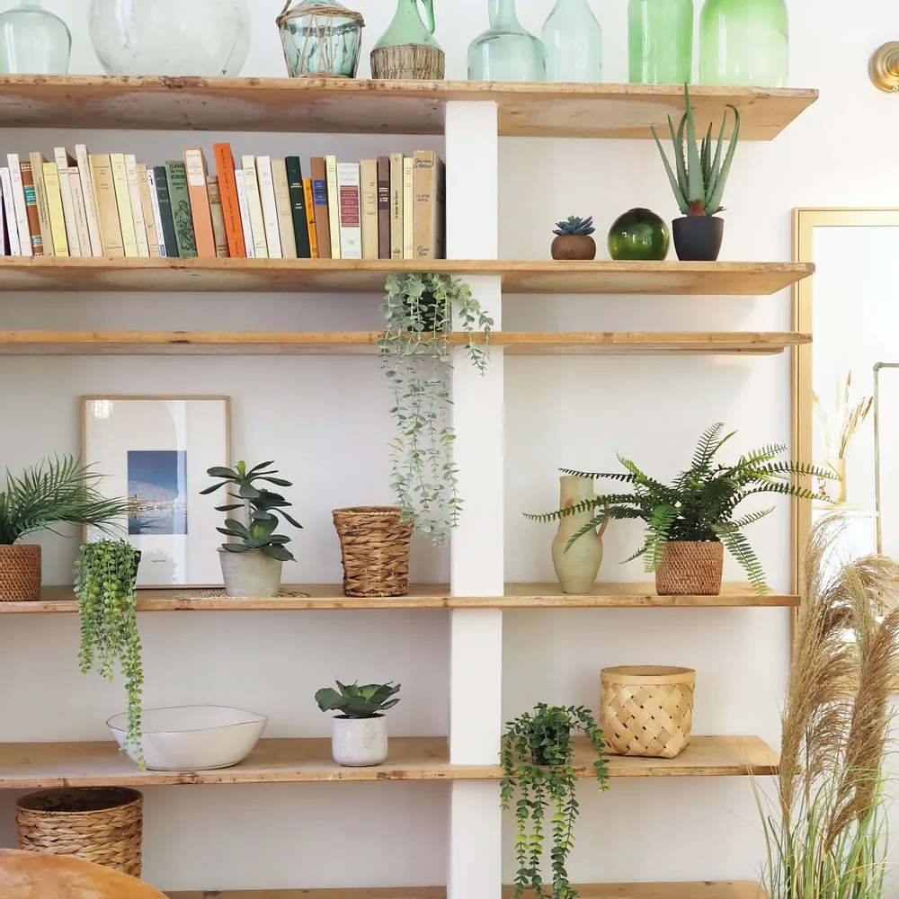 Décorations florales - Fougère artificielle en pot ciment cannage - LIGNE DÉCO