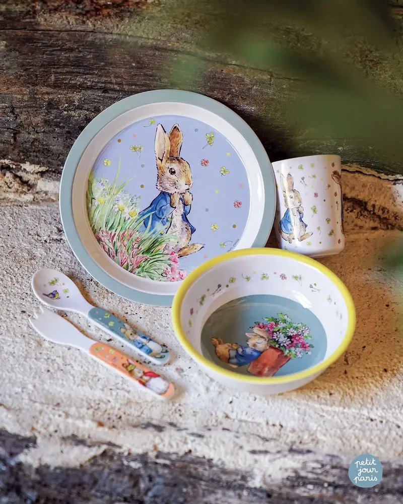 Children's mealtime - 5 PIECE GREEN RABBIT STONE GIFT SET - PETIT JOUR PARIS