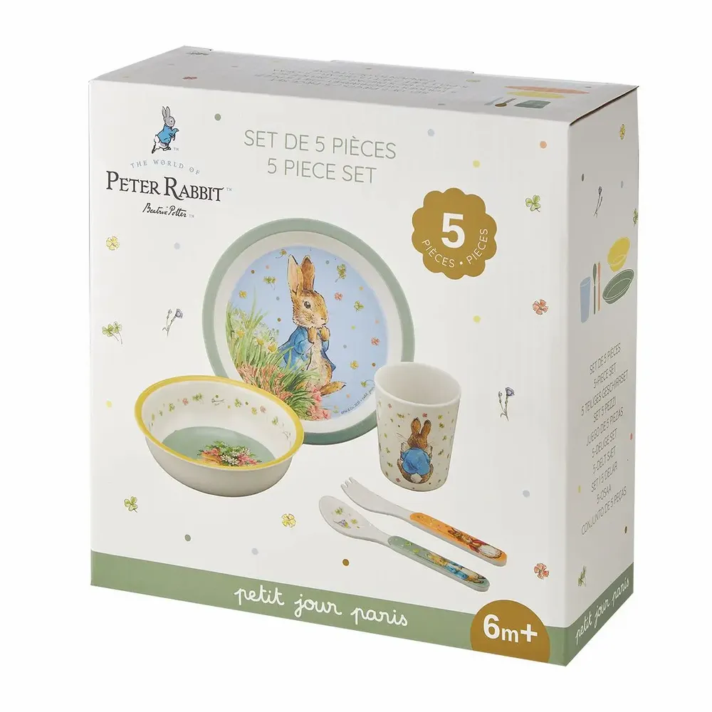 Children's mealtime - 5 PIECE GREEN RABBIT STONE GIFT SET - PETIT JOUR PARIS