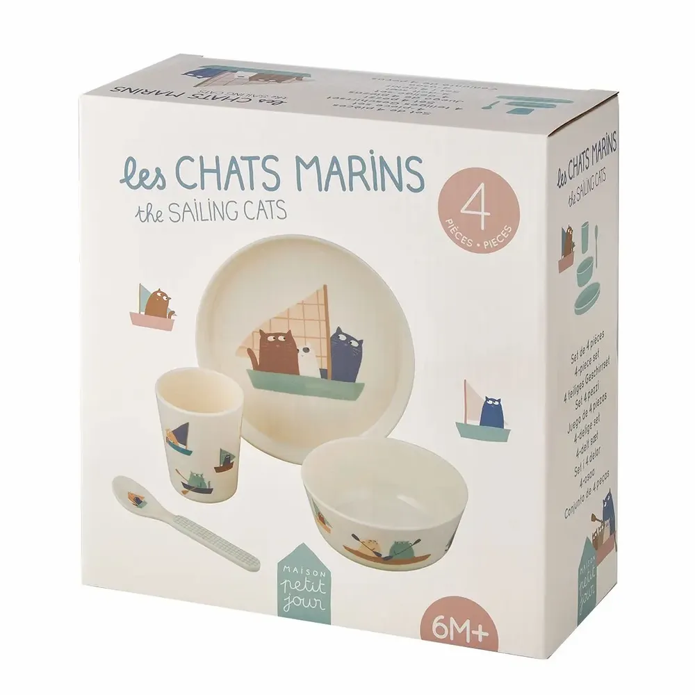 Children's mealtime - MARINE CATS 4-PIECE GIFT BOX - PETIT JOUR PARIS